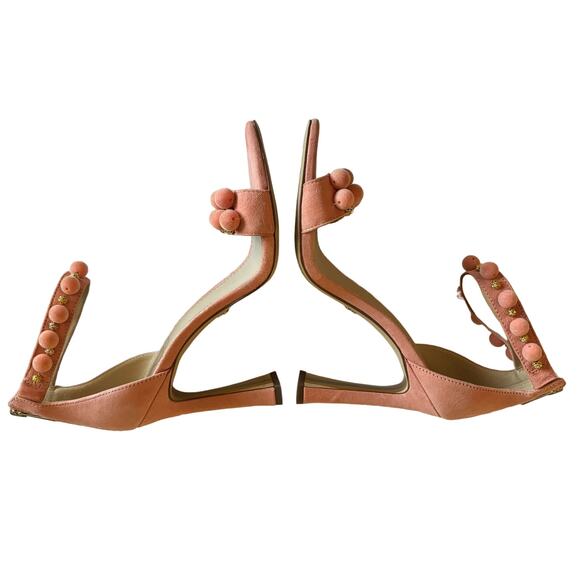 Sam Edelman Women’s Luella Pink Pom Pom Heels Beaded Dress Sandals Size 7.5 - Picture 3 of 9